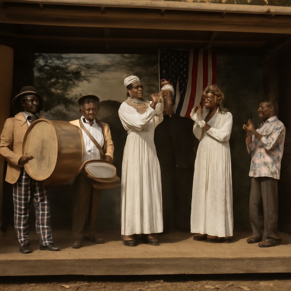 A historical depiction of blackface minstrelsy