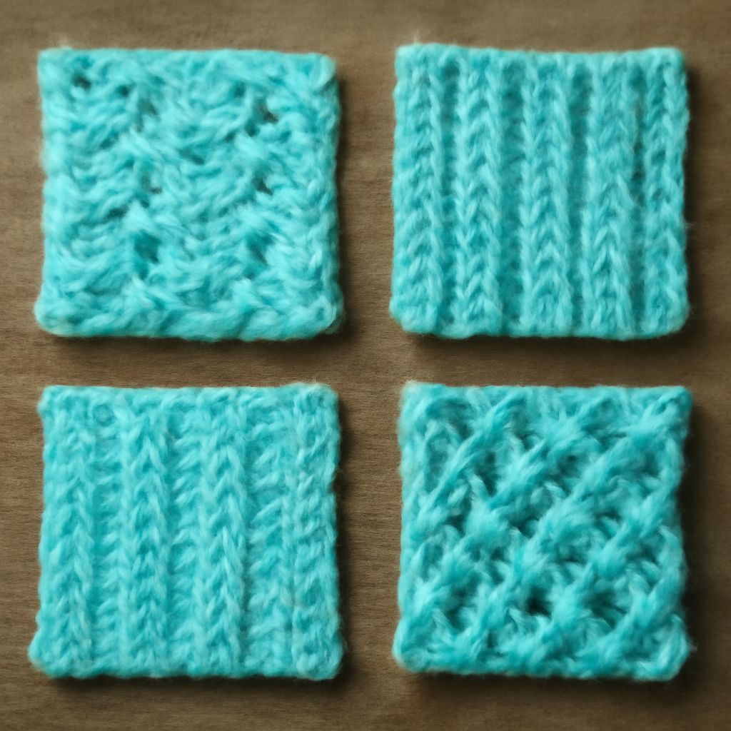 Various knitting stitches on needles